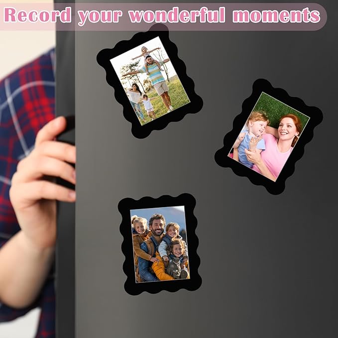 Kingdder 12 Pcs Scalloped Magnetic Picture Frame for Refrigerator 4 x 6 Black Reusable Picture Frame Magnets Decorative Photo Holders for Fridge Home School Office Kitchen Locker Decor