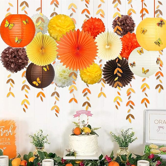 Banners Fall Party Decor Kit with Paper Fans, Lanterns and Pom Poms