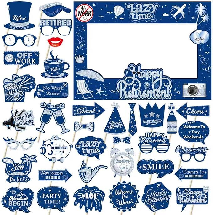 Photobooth Props Retirement Kit, 27 Paper Pieces with Large Frame