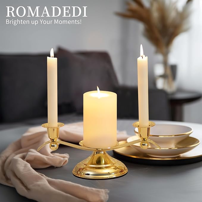 Candlestick Holder Set, 3-Arm Gold Metal Unity Candle Stand