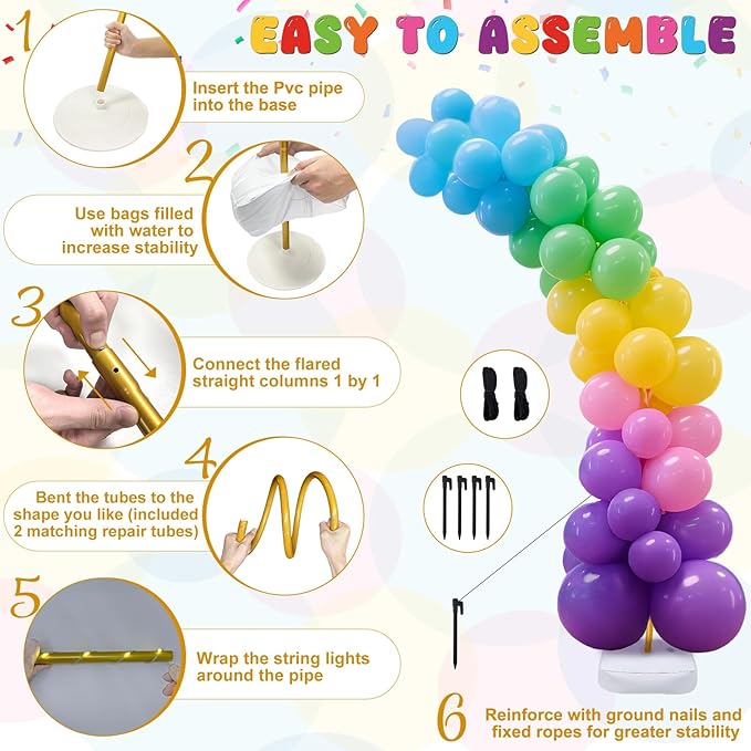 Balloons Arch Kit, Gold Party Set with 200+ LED Light Modes