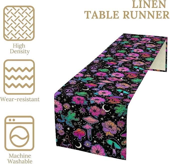 Gothic Star Moon Colorful Table Runner for Kitchen Living Room Home Party Boho Floral Table Runner 13x36 Inch