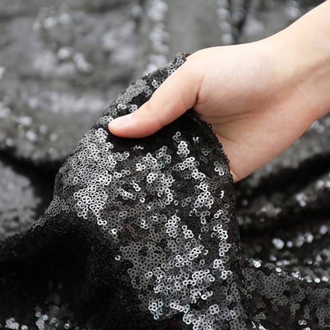 Poise3EHome 8FT x 8FT Black Sequin Backdrop Curtain Photography for Party Decoration, Black