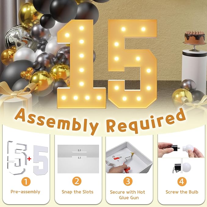 Party Decor Marquee Light Up Numbers, 4-Foot Foam Board