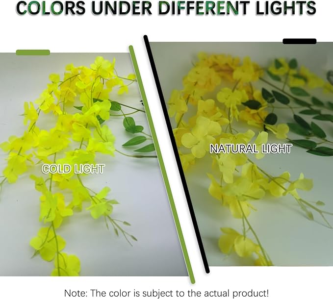 24 Pack Yellow Wisteria Hanging Flowers Garland, 3.77 Feet Artificial Flower Vines, Fake Wisteria, Artificial Vines Hanging Garland for Backdrop Outdoor Yard Garden Decor