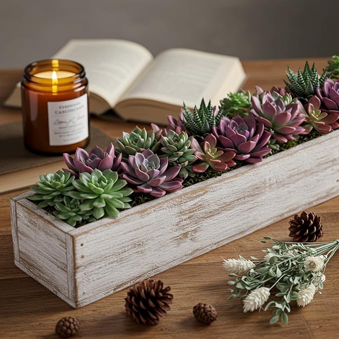 Wooden Planter Boxes Set of 2, Rectangular White with Liners and Foam