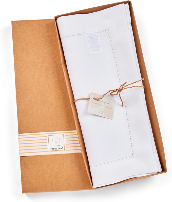 Linen Table Runner 48 inches – 100% Pure Linen Off White Medium Weight Hemstitch Table Runner 14 x 48 Inch – Ideal for Dresser and Coffee Tables, Spring, Summer, Wedding Gift – Azure