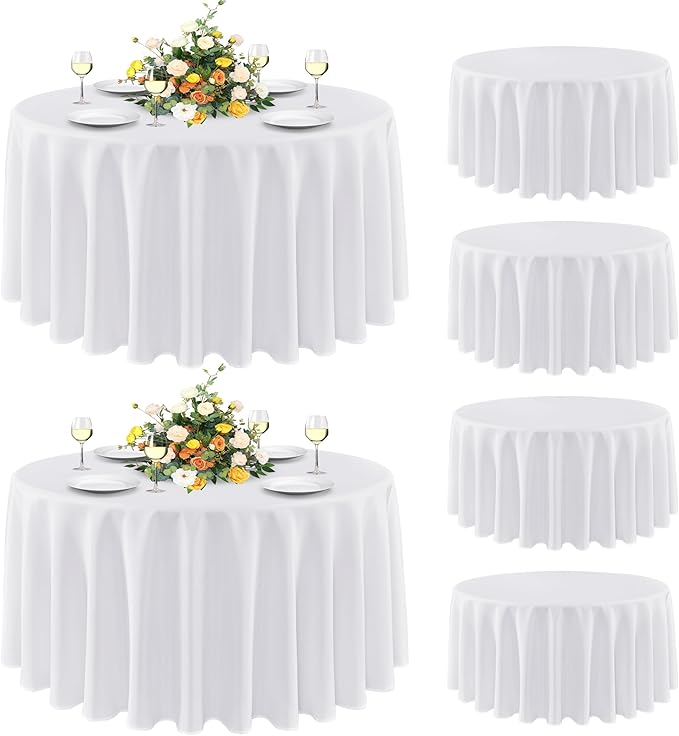 Tablecloths: 6 Pack 90 Inch Round White Polyester Party Table Covers