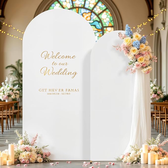 White Arch Backdrop Cover for Wedding, Set of 2 Stretchy Spandex Fitted Arch Stand Cover for Baby Shower, Birthday Party Decor, Chiara Backdrop Cover with Double-Sided Design(7.2FT 6FT, White)
