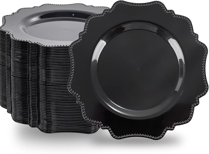 Black Disposable Plastic Dinner Plates, 9.5 Inch, 100 Count