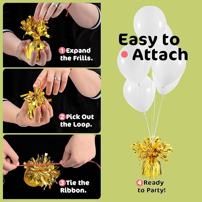 Balloon Weights 12 Pack, Gold Metal with Curling Ribbon