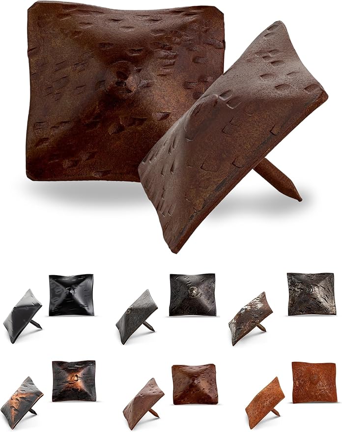 50 Pack 1.5" Square Head Iron Clavos Decorative Nails – Sealed Rusted – Handmade Rustic Square Fasteners for Farmhouse Shutters, Faux Wood, Barn Doors, Shutters, and Gates – Ornamental Wood Accent