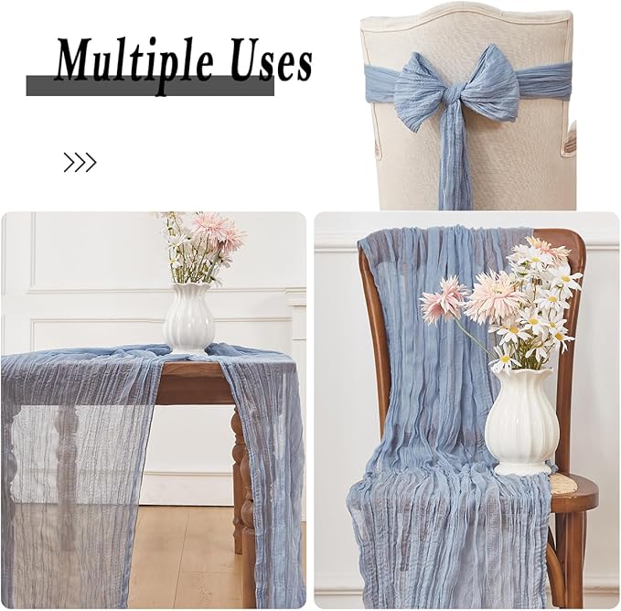 Dusty Blue 1 Pack Cheesecloth Table Runner 120 Inch 10 FT Boho Rustic Gauze for Wedding Baby Shower Party Farmhouse Summer Home Decor Washable