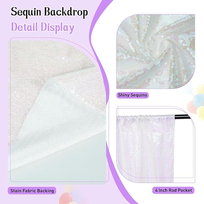 SquarePie Sequin Backdrop Curtain Not See Through Thick Glitter Background for Party 6FT x 6FT Iridescent