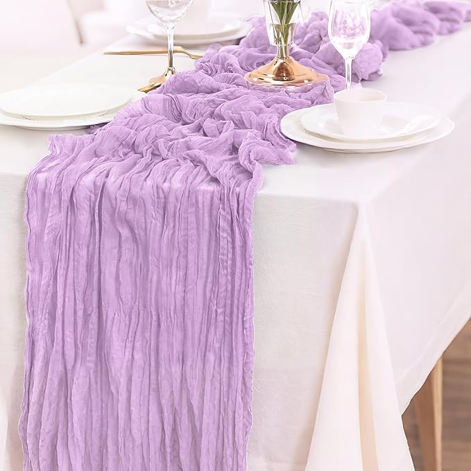 6-Pack Lilac Cheesecloth Table Runners – 10FT (35x120 Inch) Boho Rustic Gauze Fabric Cheese Cloth Table Runner for Weddings, Baby Showers, Bridal Shower, Farmhouse & Birthday Party Decor