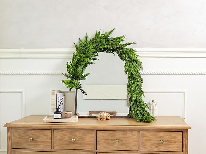 Christmas Garland, 6 Ft Extra Full Faux Cypress Pine in Dark Green