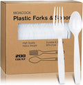 200 Count White Plastic Silverware, Heavy Weight Plastic Forks Spoons Disposable Utensils Cutlery Set for Wedding Party Supplies Everyday Use