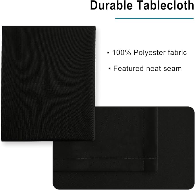 Hiasan Black Rectangle Tablecloth - Waterproof Spillproof and Wrinkle Resistant Washable Polyester Table Cloth for Dining Party, 80 x 80 inch