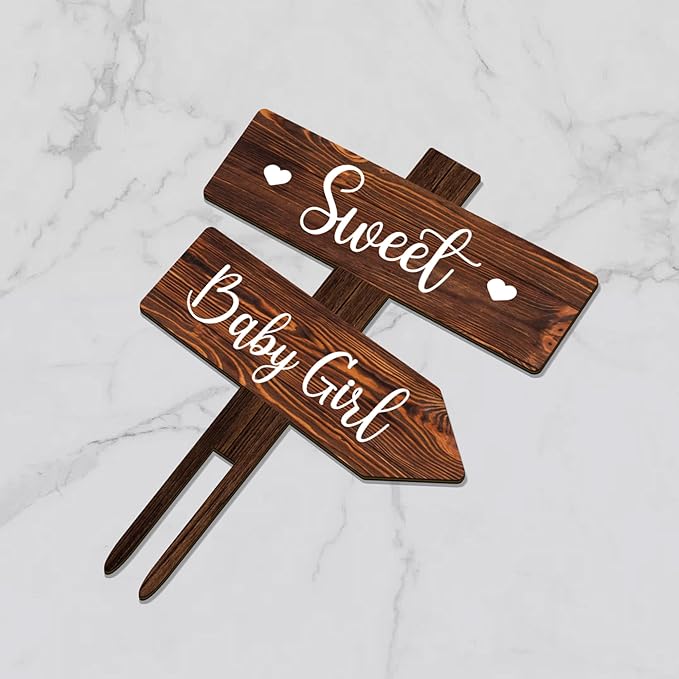 Cake Topper, Wood Baby Girl Design, 5.3 x 7.3 Inch Rustic Party Decor