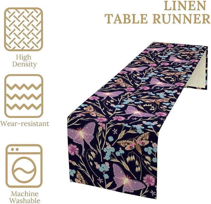 Moth Table Runner, Boho Aesthetic Moth Magic Table Runner for Home Kitchen Dining Party Indoor Outdoor Decoration 13x108 Inch