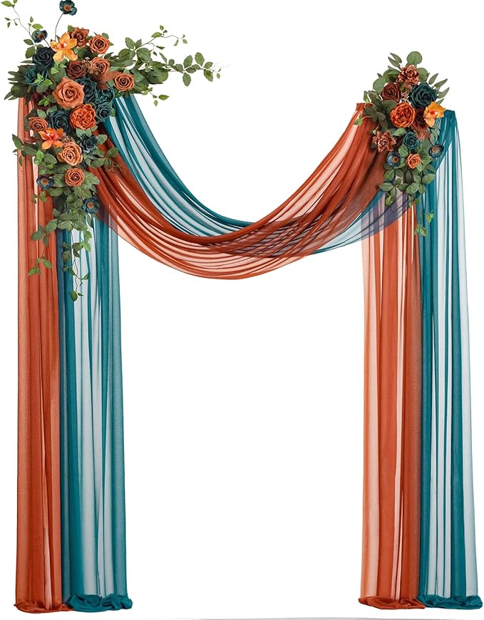 Artificial Wedding Flower Arch Kit in Teal and Burnt Orange, 4-Piece Set