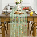 Embroidery Daisy Gauze Table Runner 120 Inch 10FT, 3PCS – Sage Green