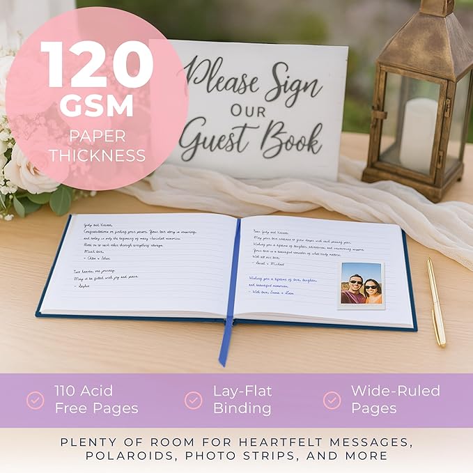 Guestbook for Parties with 110 Lined Pages and Vegan Leather Cover