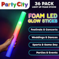 36pk LED Foam Glow Sticks 14”- Glow in the Dark Party Supplies Favors