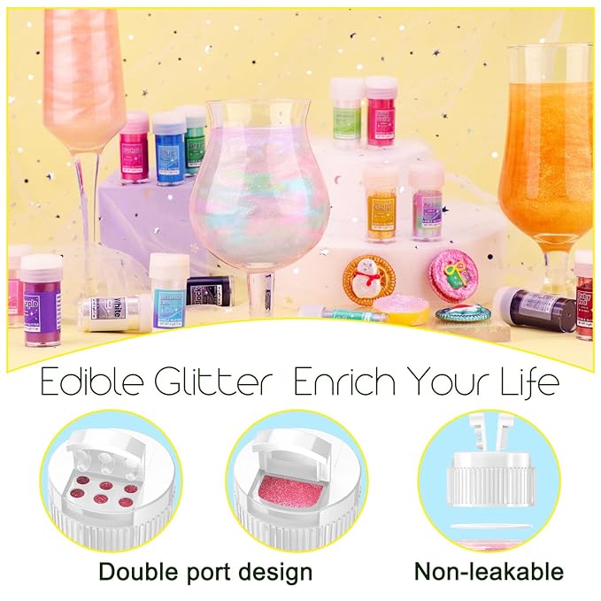 Glitter Powder for Drinks and Desserts, 15 Colors, 75 Grams