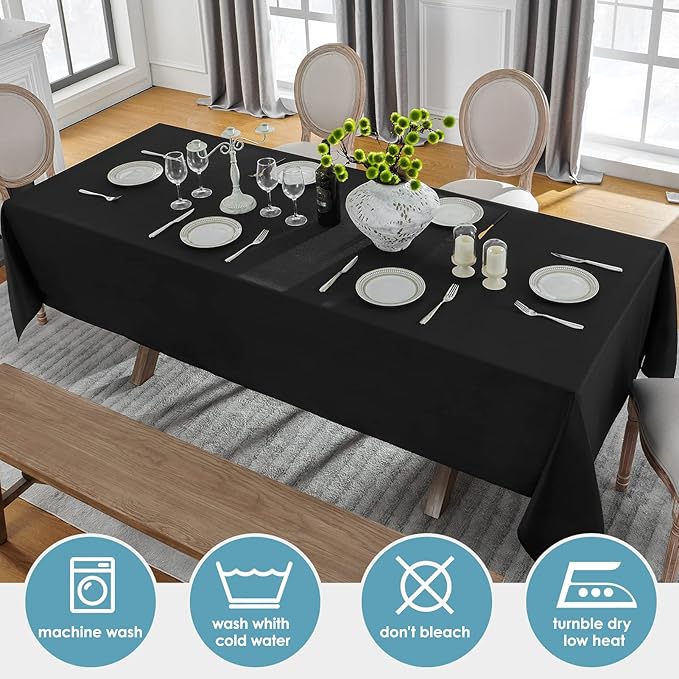 VidaFete Tablecloth 60 * 120inch 2pack Rectangle Table Cloth Polyester, Stain Wrinkle Resistant Dining Table Cover for Kitchen Dinning Party Wedding Rectangular Tabletop Buffet Decoration (Black)