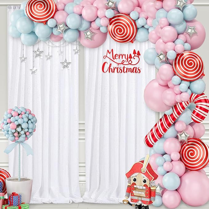 3x8FT White Backdrop Curtains 2 Panels Sequin Fabric Drapes Wedding White Curtain Backdrop Background for Birthday Party
