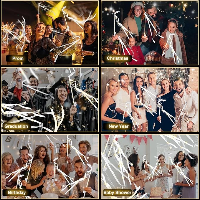 100PCS Light up Wands for wedding, Wedding Wands Streamers with 3 Colorful Flashing Modes, Fairy Wands, LED Silk Fairy Wand with Bells for Wedding, New Year, Thanksgiving, Concert