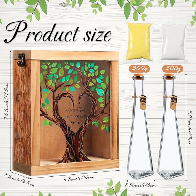 Wedding Sand Ceremony Set with 2 Glass Vases, Wood Shadow Box and Sand