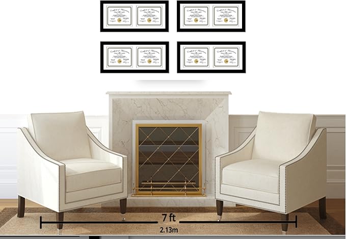 Creative Picture Frames 10X20Bk-W Black Horizontal Double Diploma Frame With 2 Opening White Matting | Holds 2-7X9-Inch Documents With Installed Wall Hanger