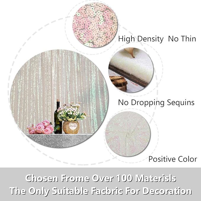 JYFLZQ White Iridescent Sequin Backdrop Curtains 6ft x 8ft 1 Panel Glitter Photo Booth Backdrops Sparkly Photography Background Drapes for Parties Wedding Bridal Showers