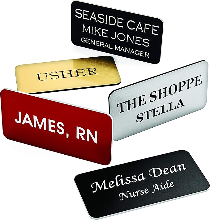 Custom Engraved Name Tag Badges – Personalized Identification with Pin or Magnetic Backing, 1.5 Inches x 3 Inches, Silver/Black