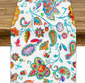 Paisley Table Runner, Watercolor Floral Oriental Indian Traditional Tulips Leaves Bohemian Paisley Print Table Runner for Kitchen Dining Tables Party Decor, 13x120inch