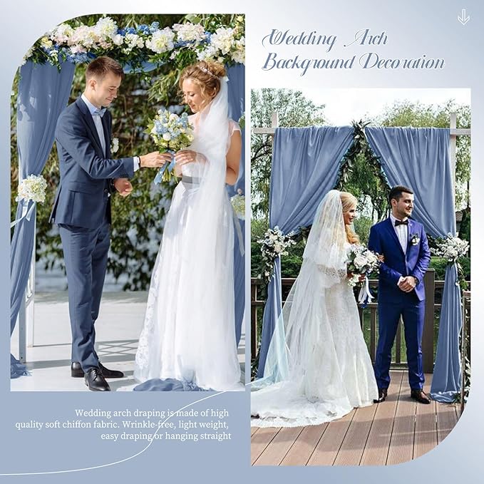 Wedding Arch Draping Fabric, 4 Panels 28" x20ft Dusty Blue Sheer Chiffon Curtain Drapes for Wedding Drapes Sheer Backdrop Curtains for Wedding Ceremony Reception Party Decoration