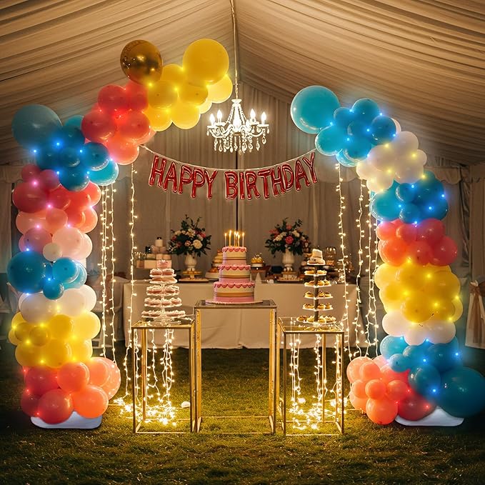 Balloons Arch Kit, Gold Party Set with 200+ LED Light Modes