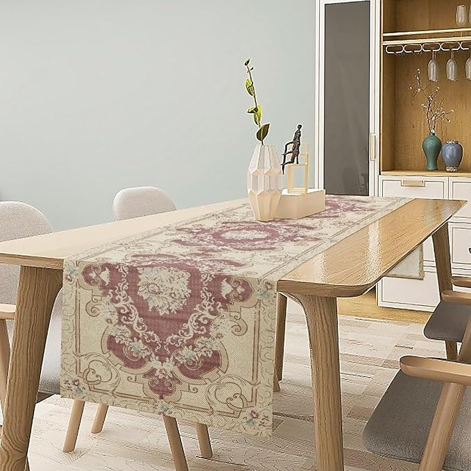 Boho Bohemia Table Runner, Vintage Blue Gold Retro Flower Rustic Country Floral Printed Pattern for Home Kitchen Table Decor Dining Coffee Room Garden Party Wedding Decor 13x72in
