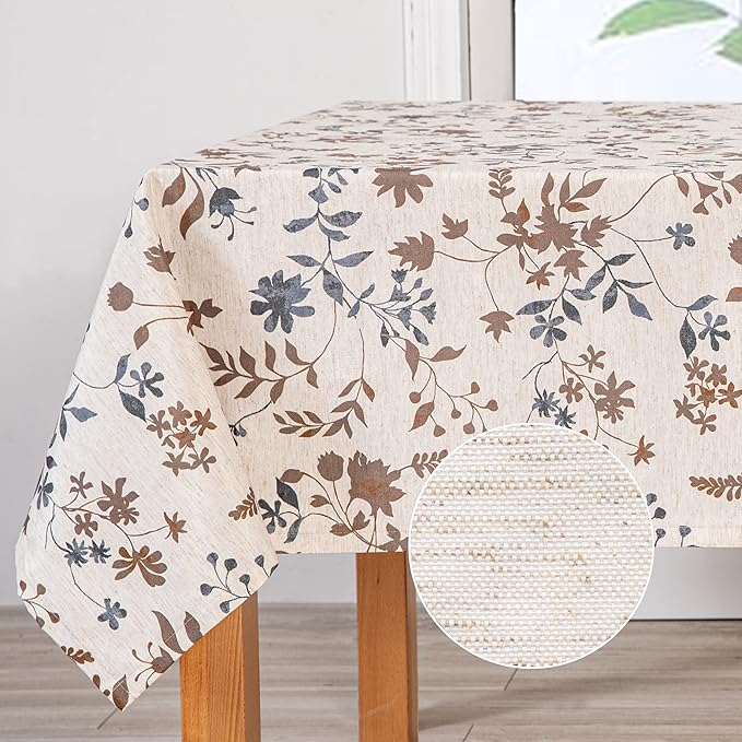 MYSKY HOME Rustic Tablecloth Classic Brown Leaves Printed Linen Fabric Table Cover Waterproof Fabric Tablecloth Farmhouse Decoration 60x120 Inches Rectangle/Oblong for Kitchen Dining and Outdoor Use