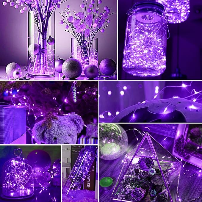 pozzolanas 12 Pack Purple Battery Operated String Lights - 7ft Waterproof Fairy Lights with 20 LEDs for Home, Mason Jar, Party, Wedding, Halloween, Christmas Decorations