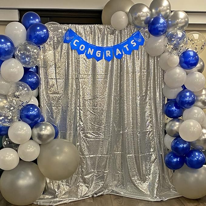 Poise3EHome 8Ft x 8Ft Silver Sequin Backdrop, Glitter Thick Satin Background Drapes, Sparkly Opaque Photography Curtain Backdrop for Wedding Party Festival Decor