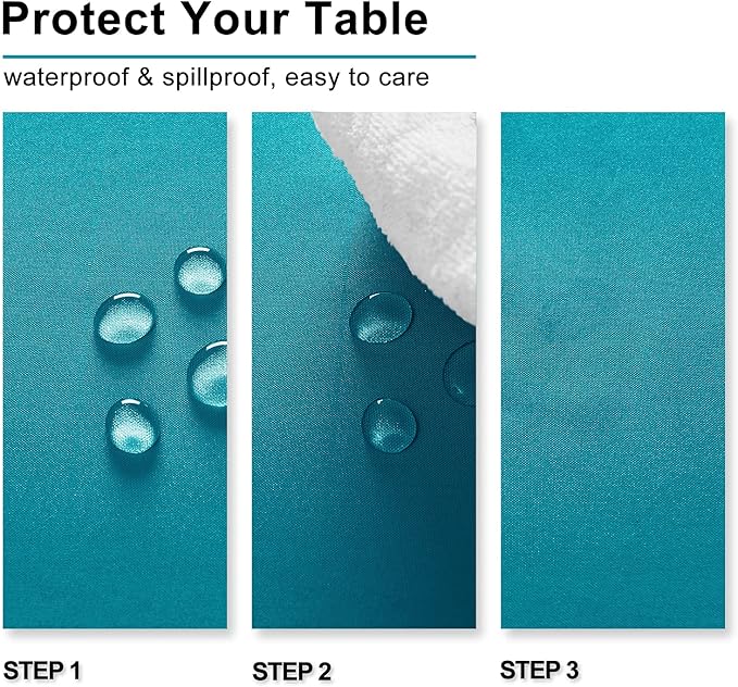 Hiasan 2 Pieces Turquoise Square Tablecloth - Water Resistant and Spillproof Dining Room Washable Fabric Table Cloth for Dining Room, Polyester, 40 x 40 Inch