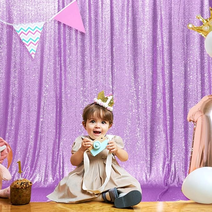SquarePie Sequin Backdrop Curtain Not See Through Thick Glitter Background for Party 7FT x 7FT Lavender