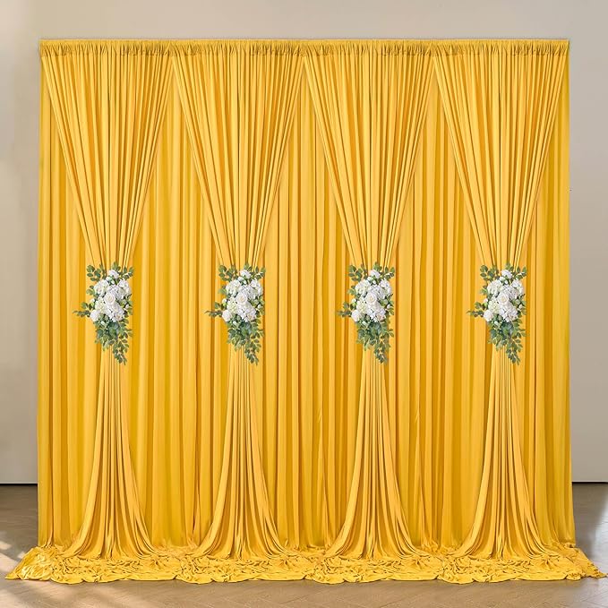 Ginger Yellow Backdrop Curtains, 8 Panels 5 ft x 10 ft Wrinkle-Free