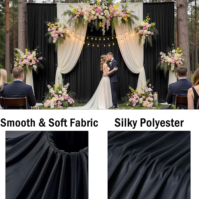10x10ft Wrinkle Free Black Backdrop Curtain for Parties, Silky Polyester Photo Backdrop Drapes Back Drop Cloth for Wedding Birthday Graduation Photography Photoshoot Decor 2 Panels 5x10ft