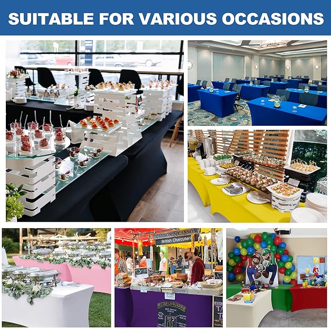 Table Cloths for 6 Foot Rectangle Tables-8 Pack Black Fitted Stretch Table Cover-Spandex Elastic 6ft Folding Tablecloth for Party Vendor Booth Display Banquet Buffet Event Craft Trade Show