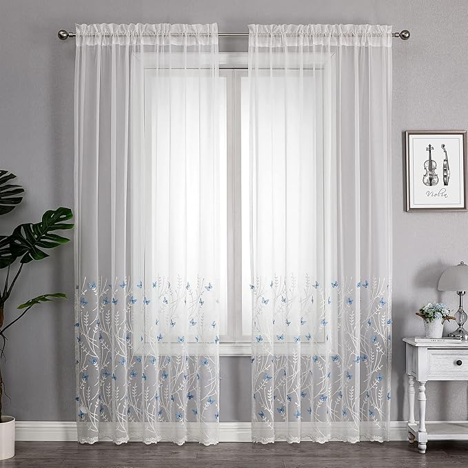 VISIONTEX White Sheer Voile Curtains, Decorative White Embossed Drip Rod Pocket Window Drapes for Home Kitchen, Living Room and Bedroom 54 x 72 Inch, Set of 2 Curtain Panels