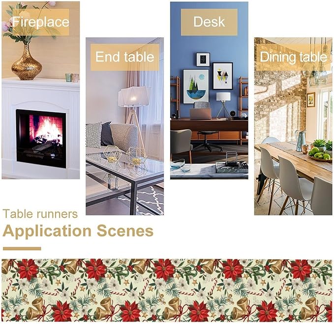 Christmas Table Runner, Seasonal Winter Xmas Holiday Kitchen Dining Table Decoration for Home Party Decor 13x120 Inch